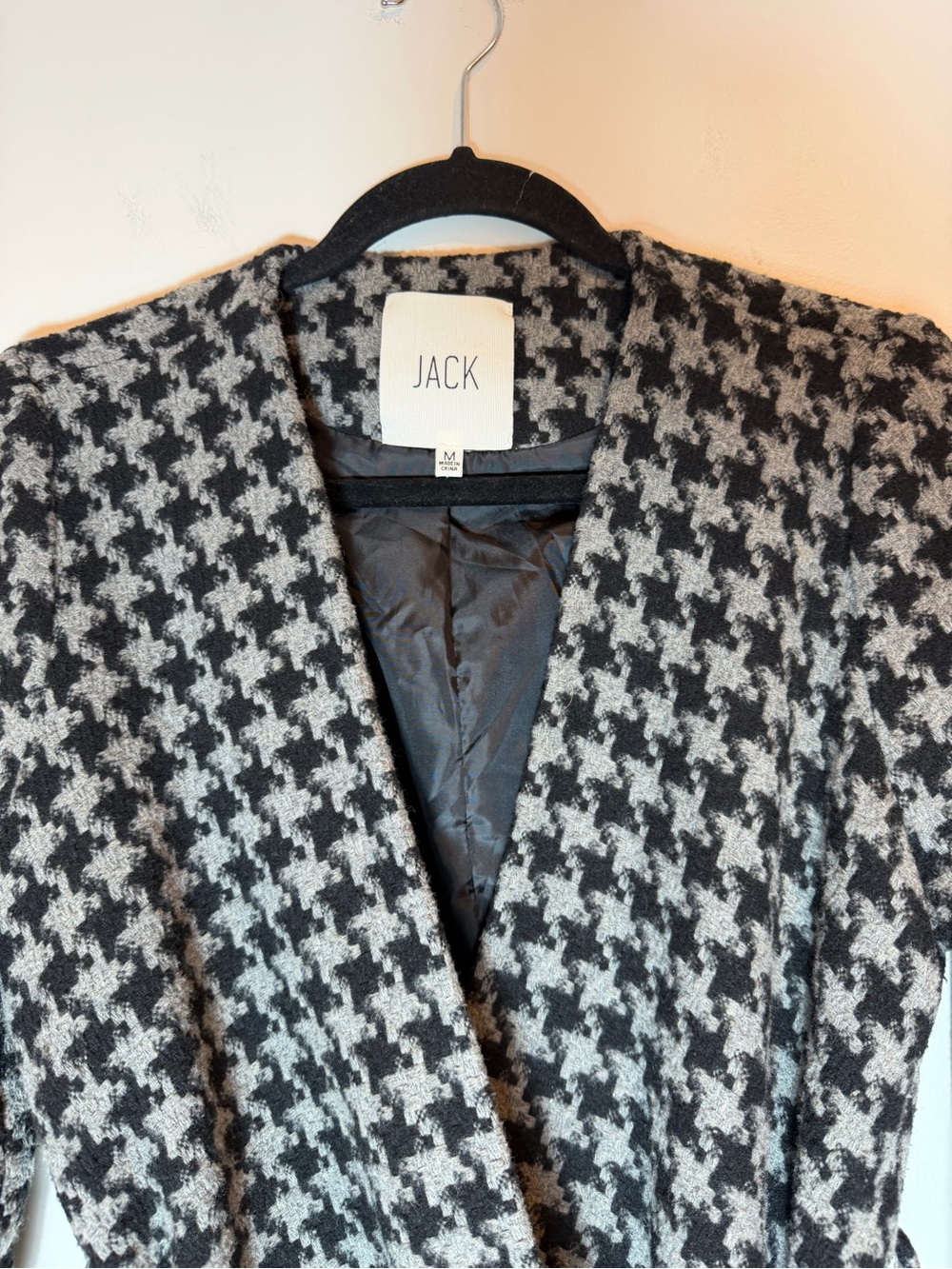 Jack by BB Dakota Gray & Black Houndstooth Asymmetrical Belted Jacket Medium - Picture 3 of 14